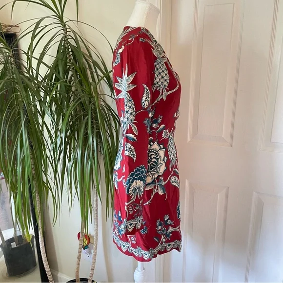 FARM Rio Dress Tropical Landing Red Wrap Long Sleeve V-Neck Mini Dress Medium